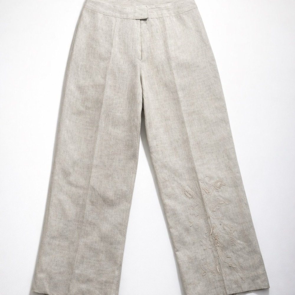 Linen Wide Leg Pants Trousers Embroidered Boho Beach Resortwear-14W